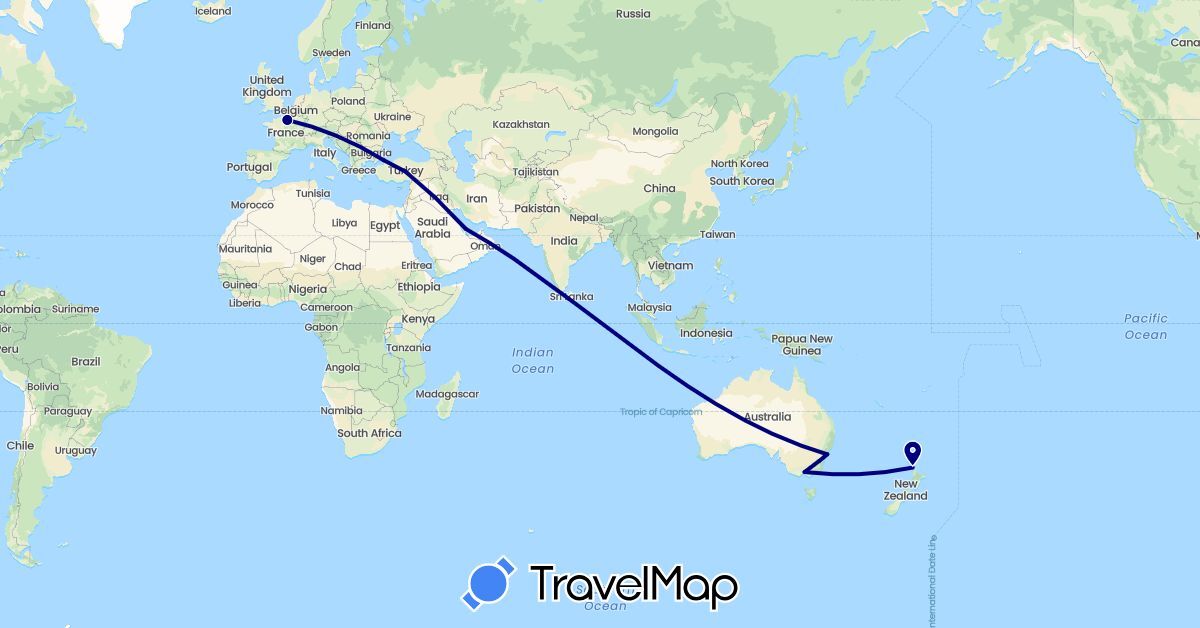 TravelMap itinerary: driving in Australia, France, Sri Lanka, New Zealand, Qatar, Turkey (Asia, Europe, Oceania)